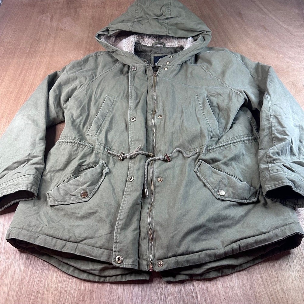 Men’s Collection B New York Olive Green Hooded Anorak Utility Jacket XL Lined