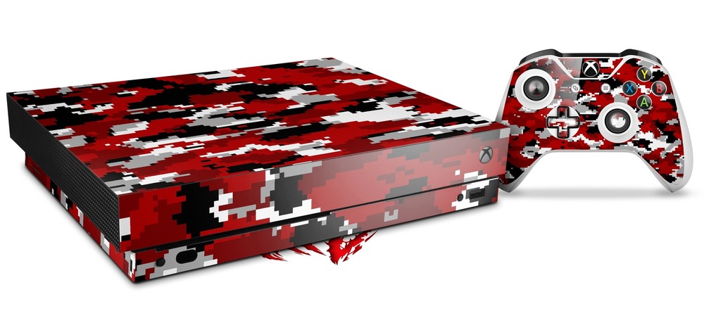 Skin Set for XBOX One X WraptorCamo Digital Camo Red