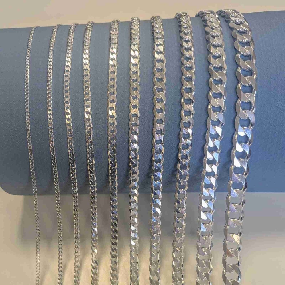 Italian Made Heavy Solid 925  Sterling Silver Curb Chain - For Men, Women & Boys