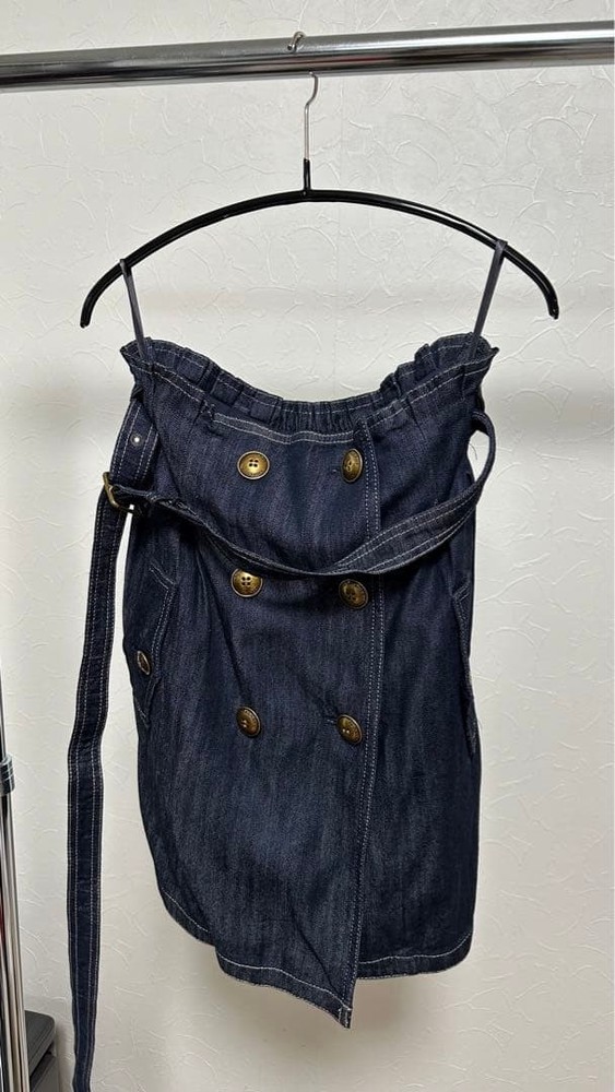 Burberry Blue Label Denim Wrap Skirt Belt Size 38 Elastic Waist Used