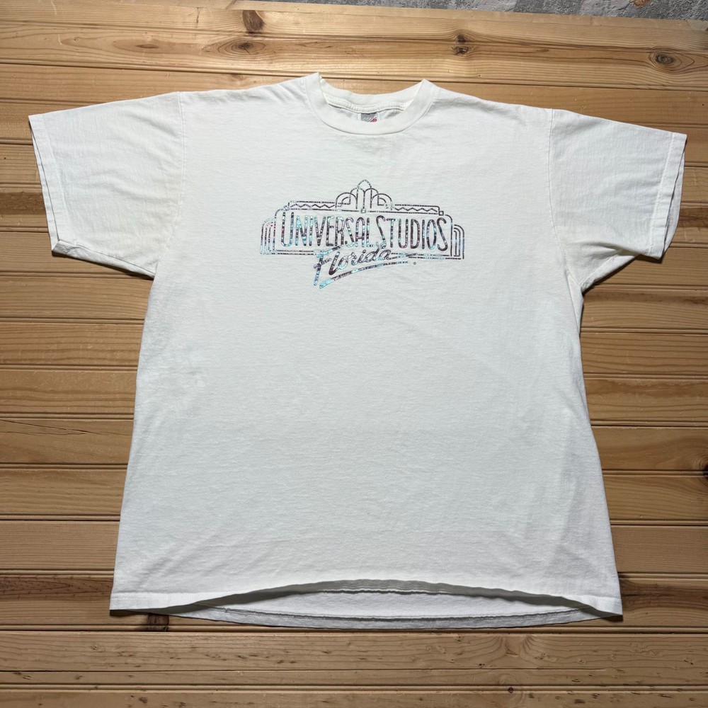 Vintage 80s Universal Studios Florida Glitter Logo Souvenir T-Shirt USA - XXL