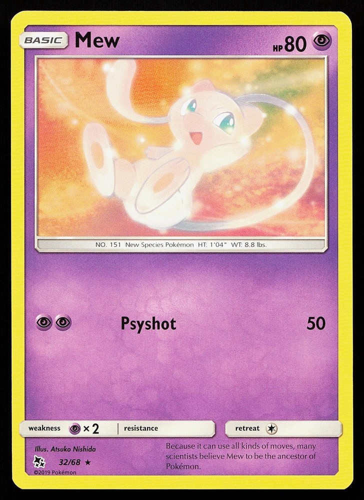Mew 32/68 Regular Rare Hidden Fates Pokemon Card