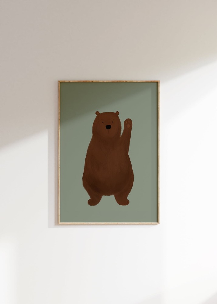 Sage Green Nursery Bear Wall Art Cute Bear Bear Poster Bear Nursery Decor