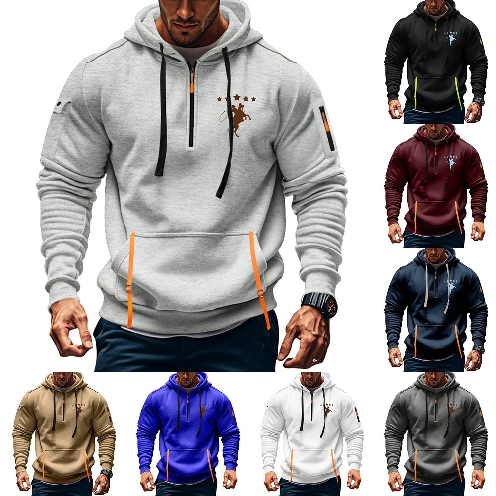 Hoodies for Men 1/4 Zip up Lightweight Winter Tactical Hoodies With Arm Pockets