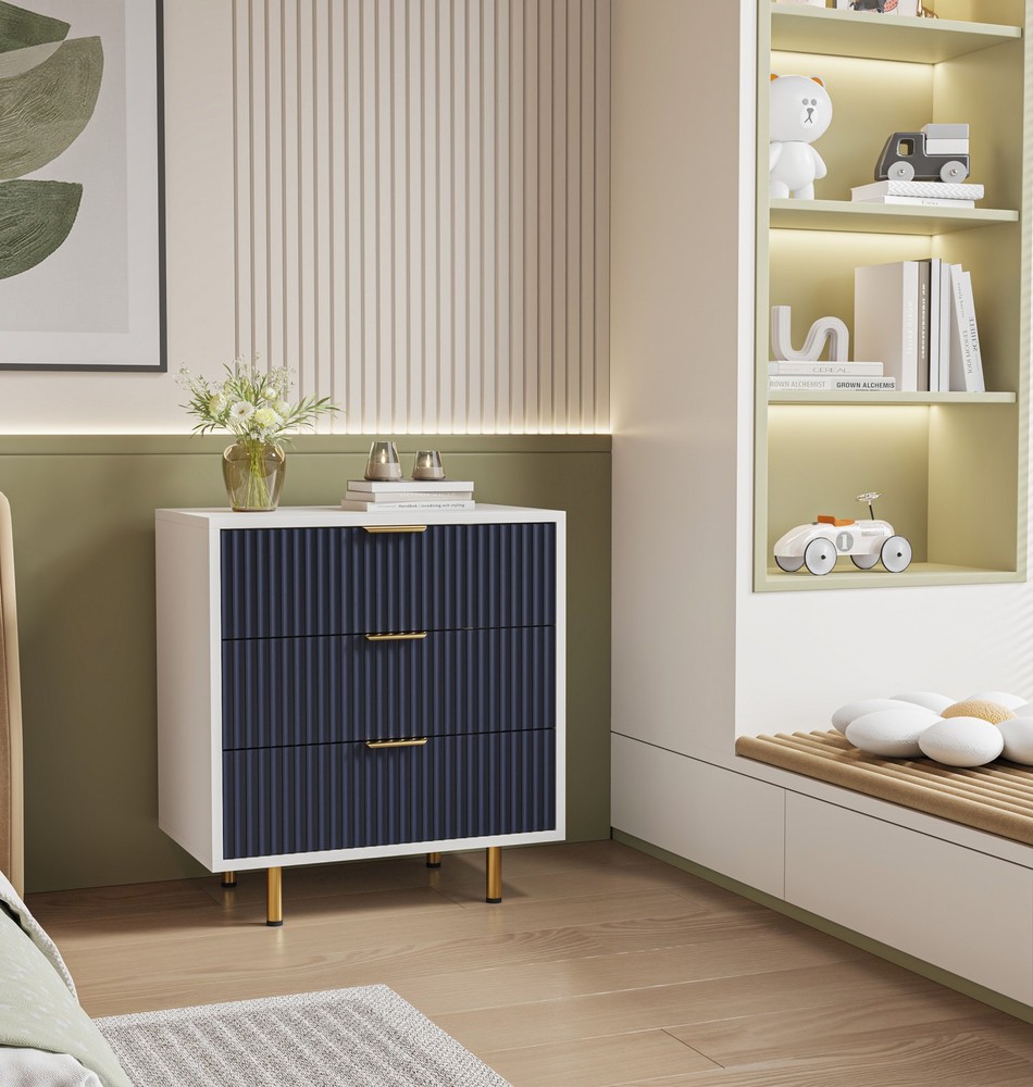Modern Fluted 3-Drawer Dresser Nightstand with Deep Storage for Bedroom