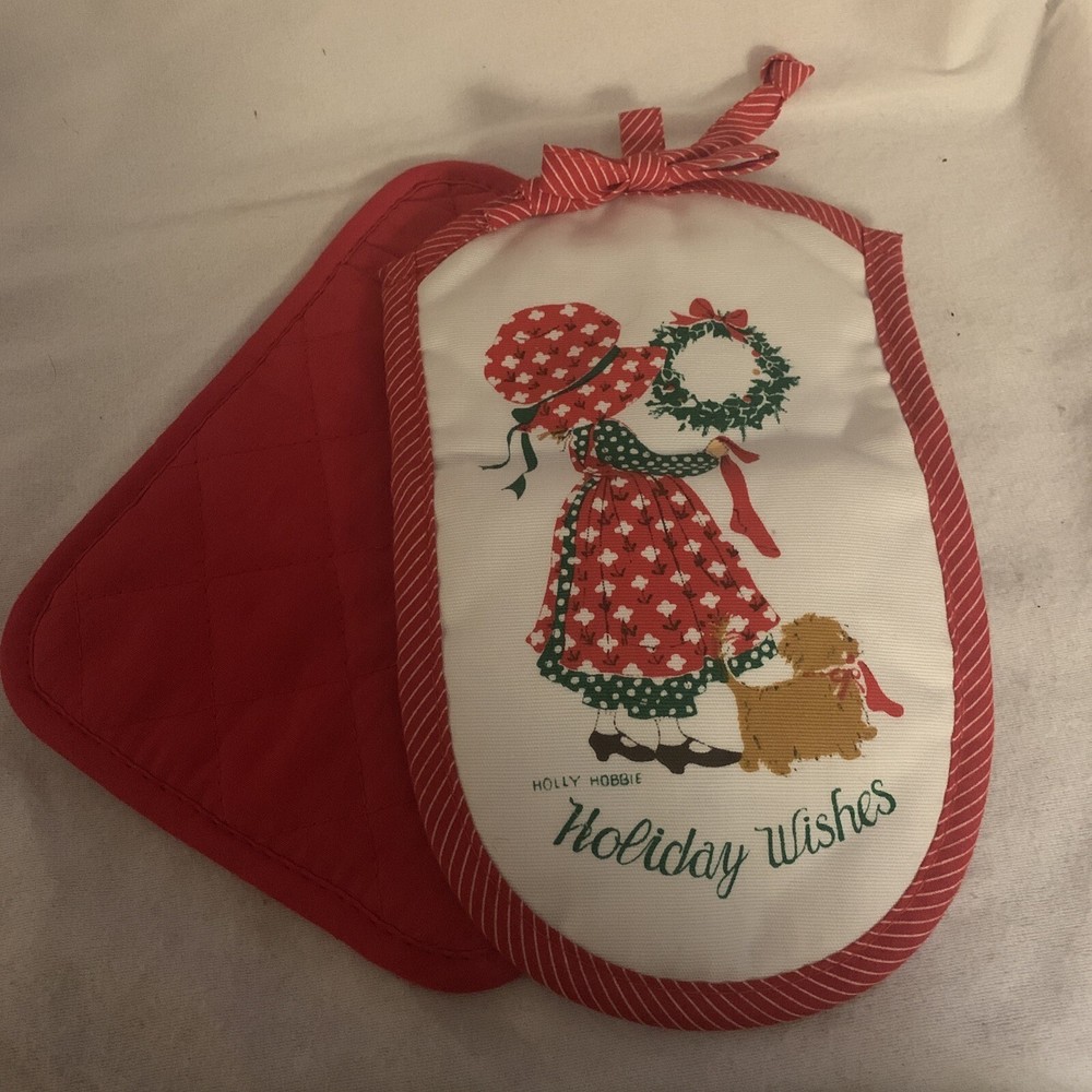 Original Holly Hobby Holiday Wishes Christmas Oven Mitt Pot Holder  Set Red