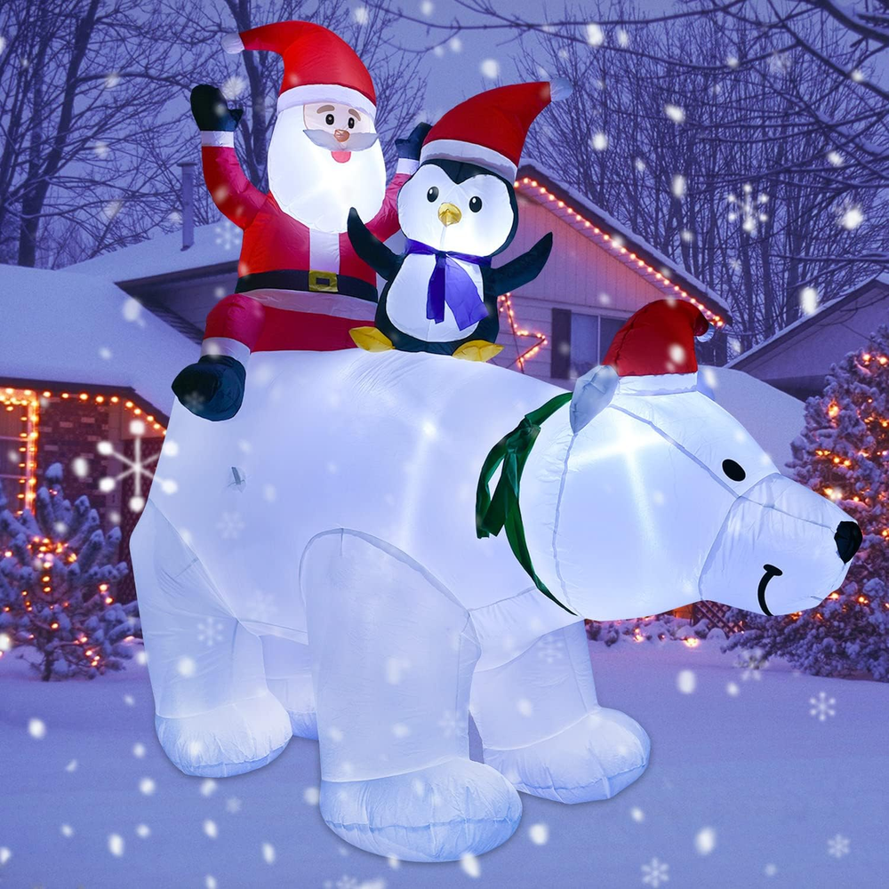 Dearhouse 7FT Inflatable Polar Bear Christmas Santa and Penguin, Led Lights Xmas
