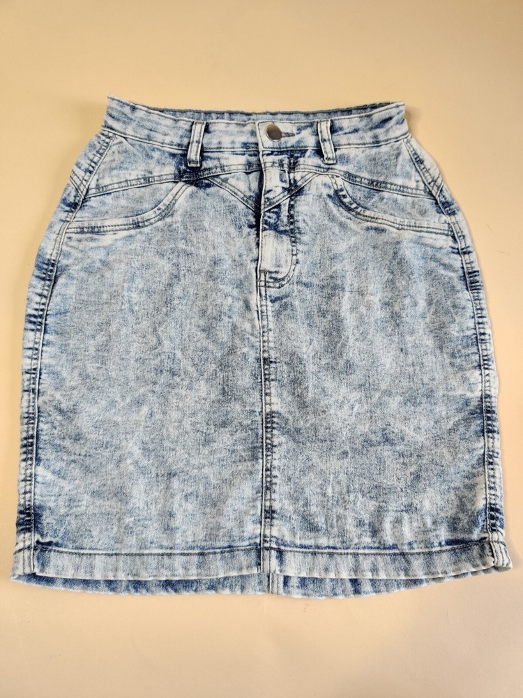 Acid Wash Denim Skirt Size 8 Jean High Waisted 90's y2k Distressed-image