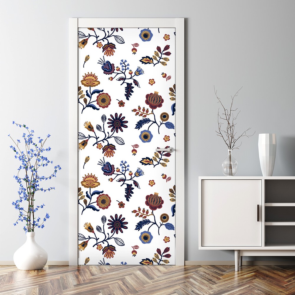 Abstract floral Modern pattern  Geometric Bubble Free Door sticker Self adhesive