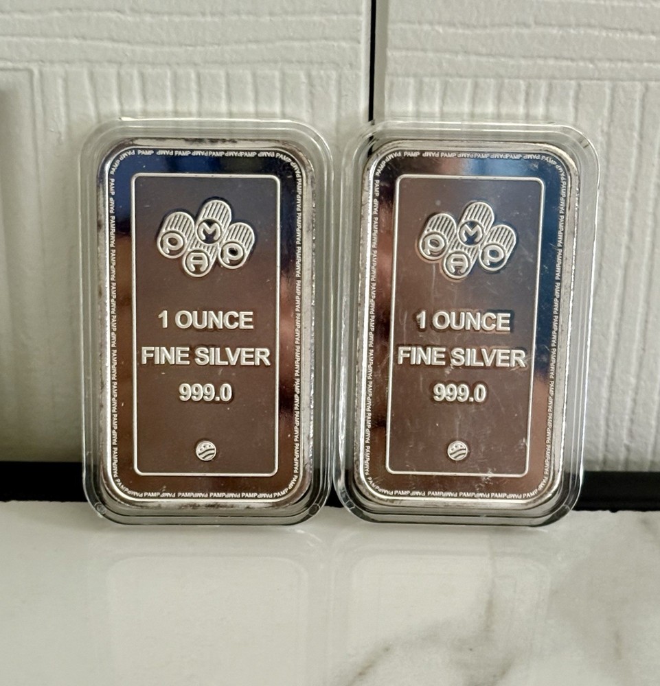 2x PAMP Suisse 1 oz .999 Fine Silver Bullion Bars Lot w/ Protective Cases