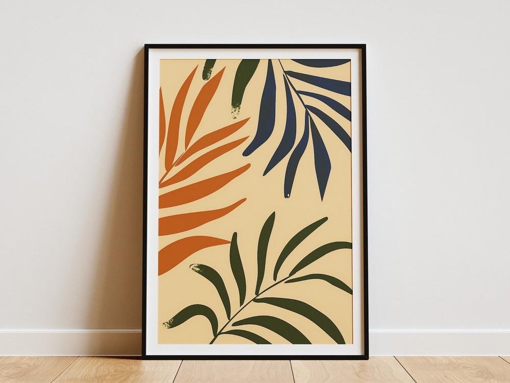 Minimalist Palm Leaf Poster Abstract Botanical Art Print Green Blue Orange Wall-image