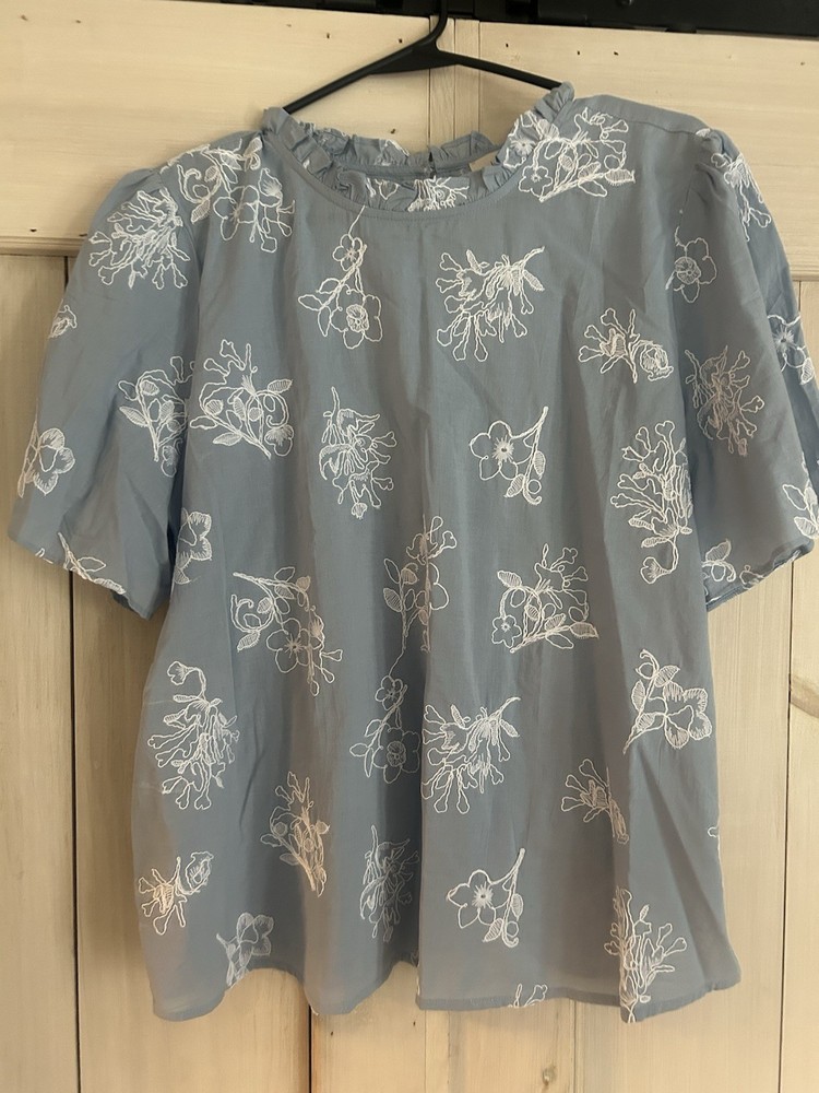 LOFT Denim Embroidered Shirt Short Sleeved XL