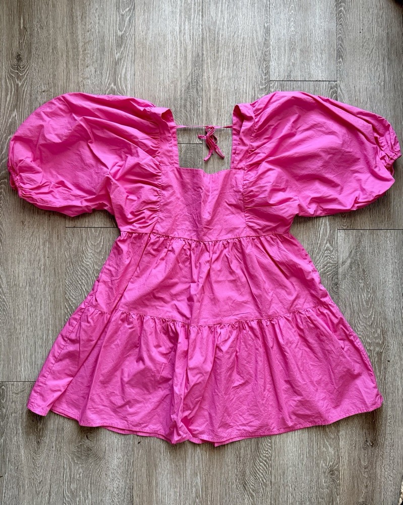 A New Day Women's Pink Square Neck Puff Sleeve Mini Dress L