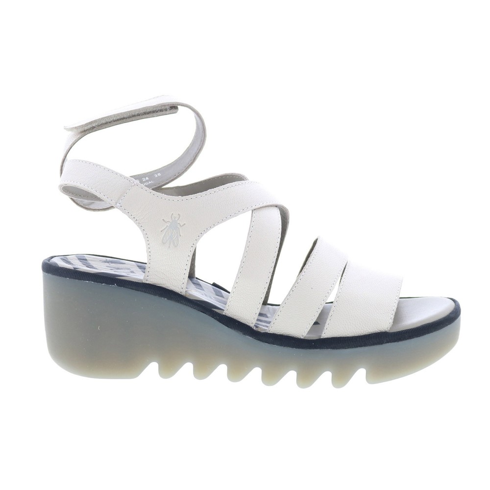 Fly London Bafy 485 Beige Leather Wedge Sandals Women's Size 38