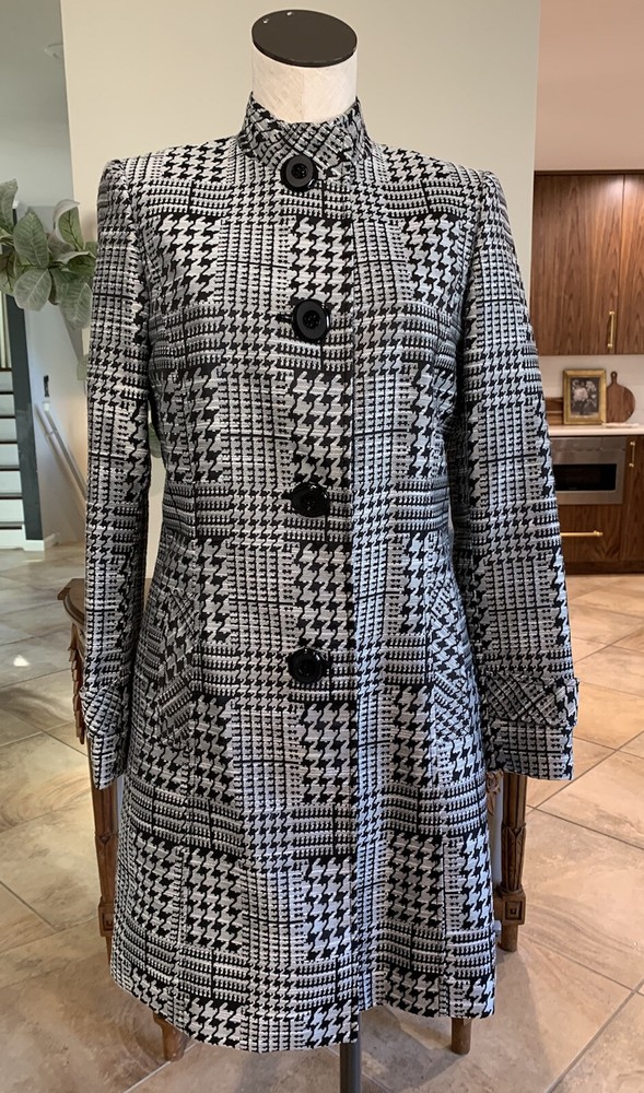 alex marie women 4 Gray hounds tooth button front light weight Overcoat Jacket