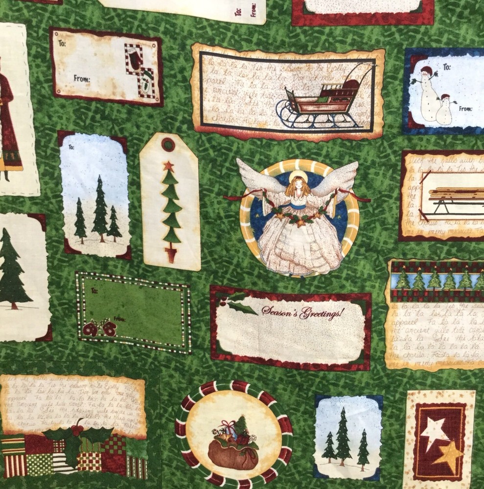 Christmas In Your Heart Robin Betterley Tags Fabric 1.9 Yards Cotton