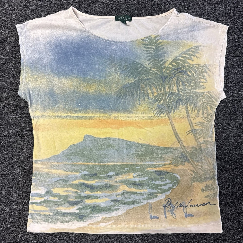 Vintage Women’s Ralph Lauren Hawaii Beach Surf Top AOP Sleeveless Blouse -Size L