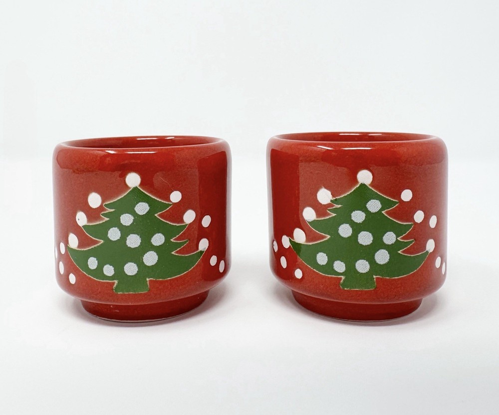 Waechtersbach Germany Red Christmas Tree Candle Votive Holder Set Of 2