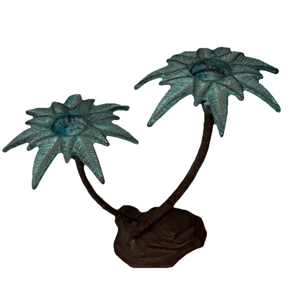 Abstract Brass Palm Tree Candlesticks Vintage-Tiki Bar-Polynesian-Hawaiian-image