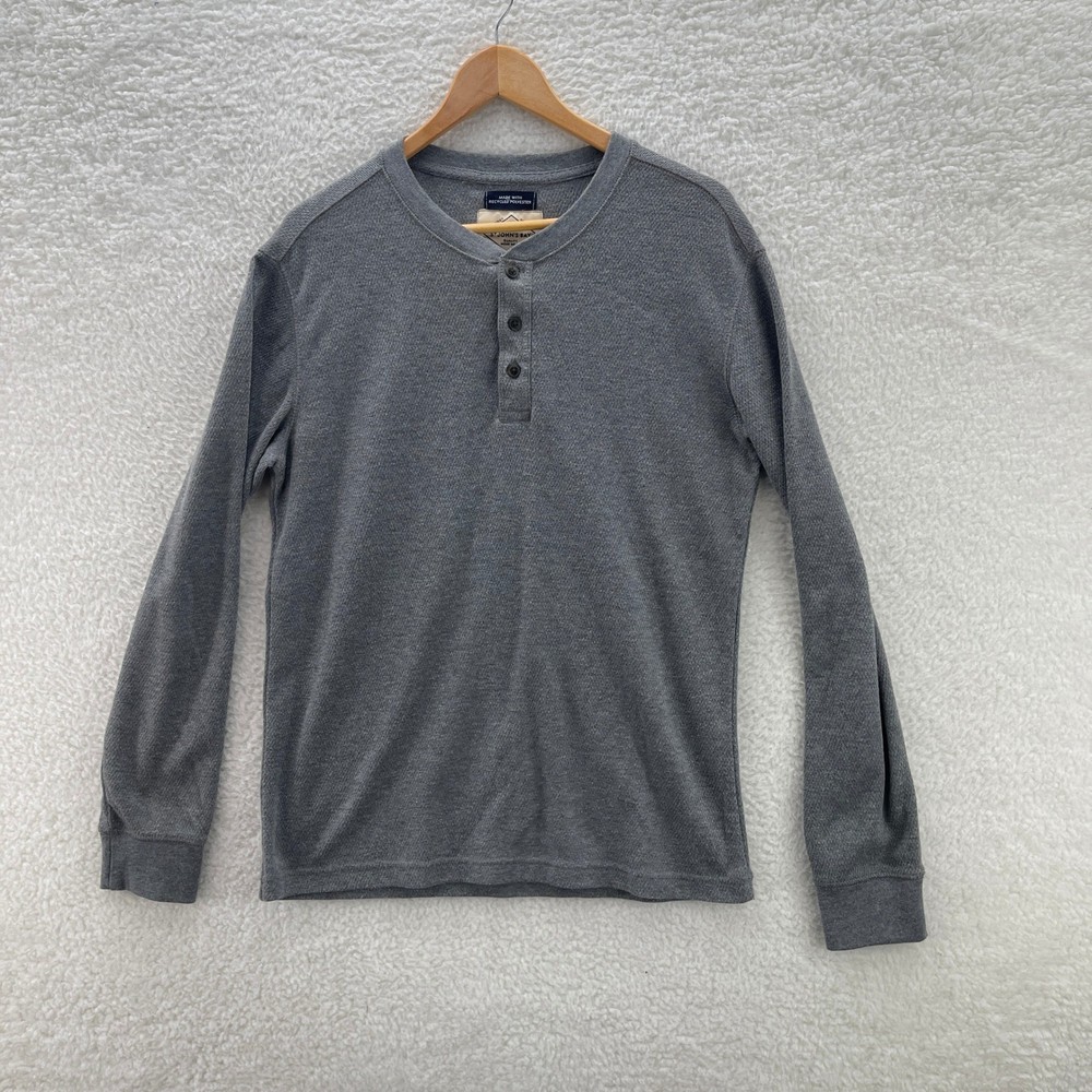 St Johns Bay Shirt Mens M Gray Waffle Knit Thermal Henley Grunge Y2K Granola
