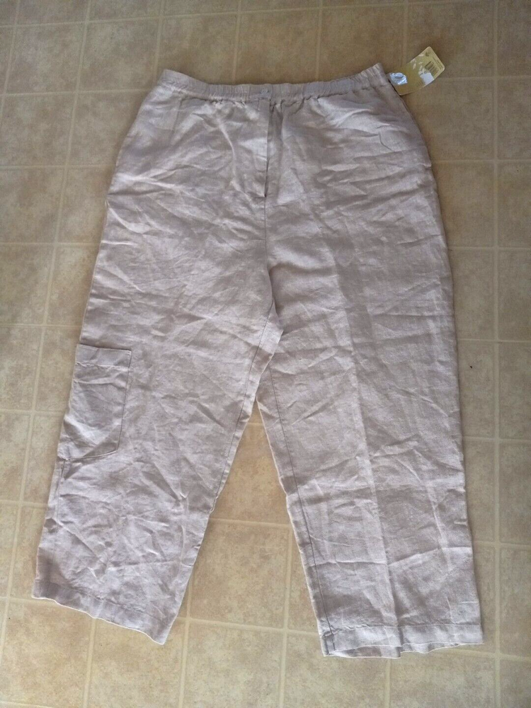 Linden Hill Womens Beige Linen Cropped Straight Leg Pants Size L New