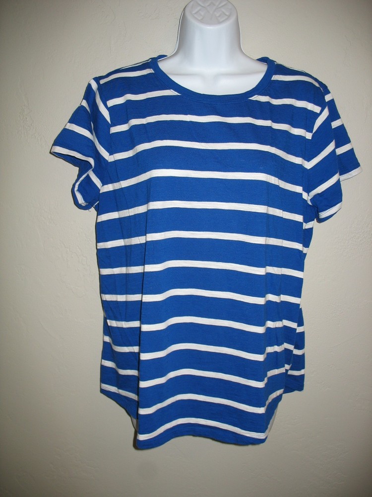 Sonoma Short Sleeve Tee Shirt Sz XL Blue White Striped Crew Neck Womens