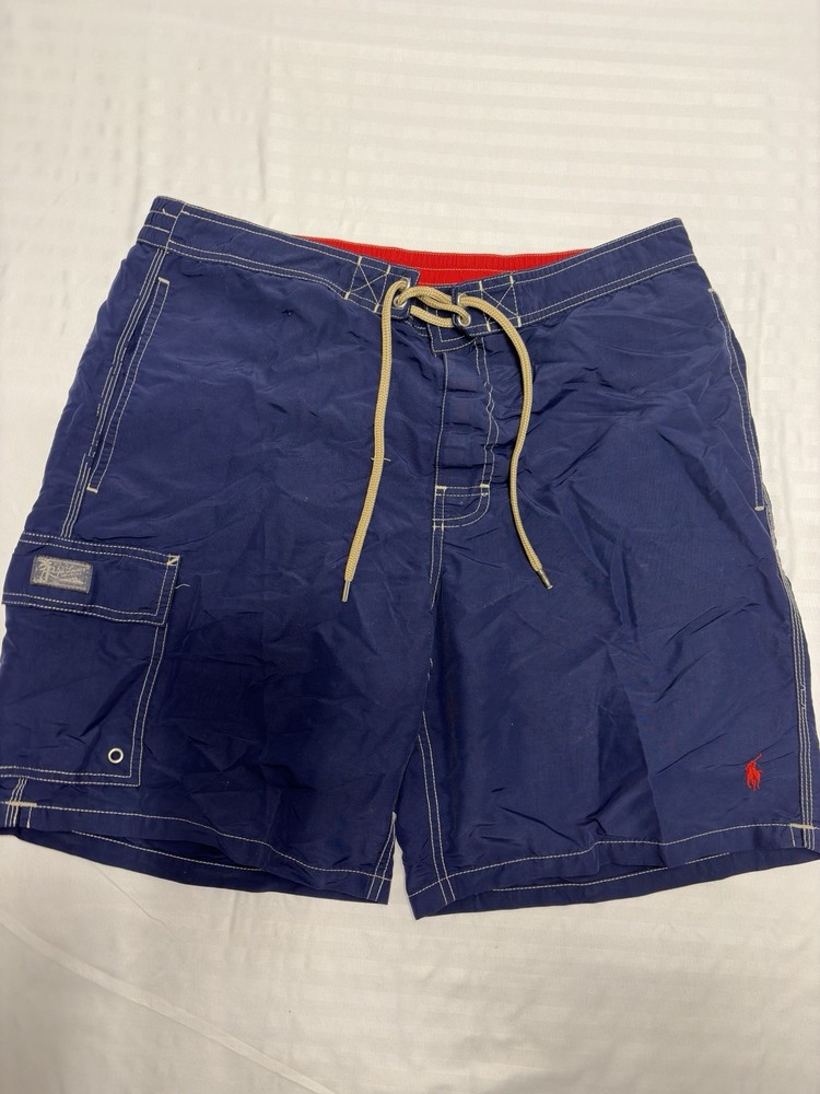 Polo Ralph Lauren Swim Shorts Blue NoInner Lined Mens Medium Pocket Beach Summer