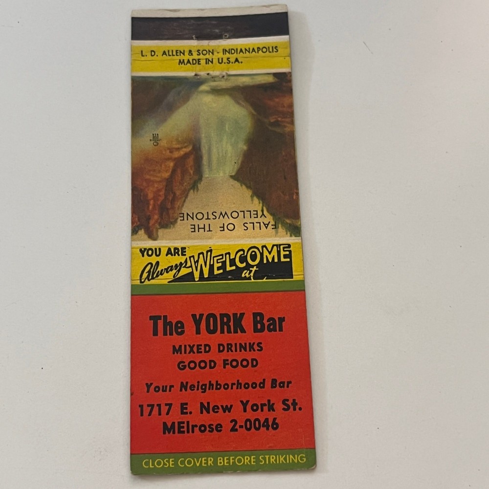 The York Bar Mixed Drinks Good Food Vintage Matchbook Cover SMB2-5