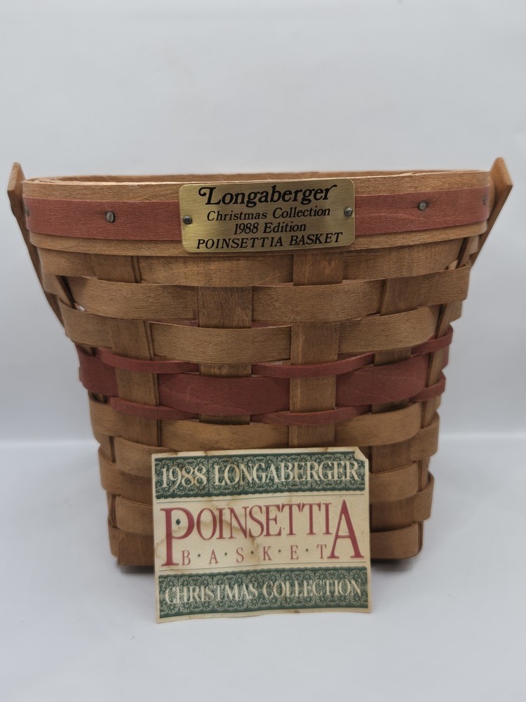 Longaberger Christmas Collection 1988 Poinsettia Basket Red Accent + protector-image