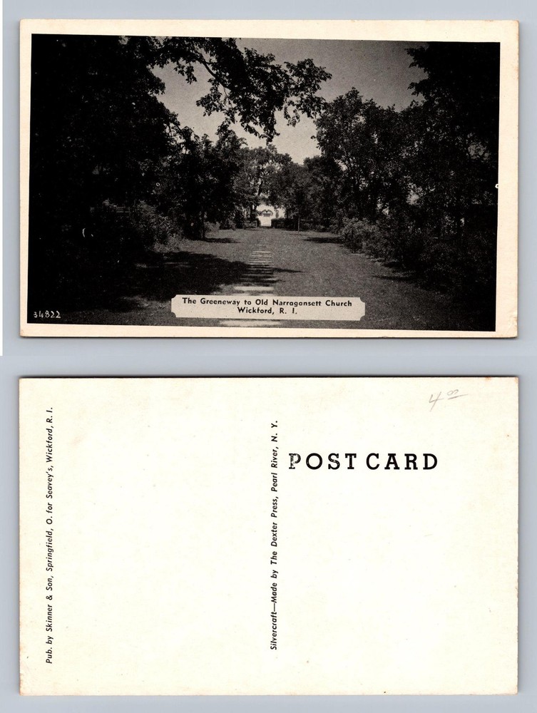 Wickford, RI-Rhode Island, Greenway Church Scene Souvenir Vintage Postcard