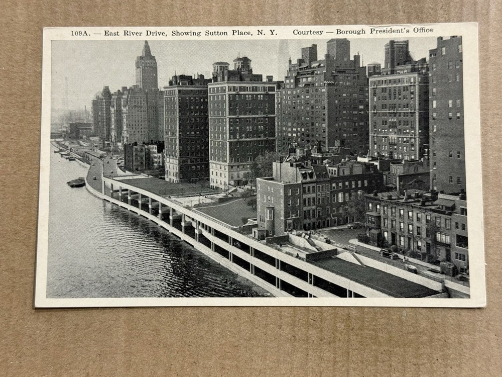 Postcard New York City NY NYC East River Drive Showing Sutton Place Manhattan