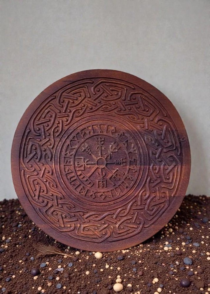 Handcarved Viking Norse Compass Brown Shield – Medieval WoodenNorse Round Shield