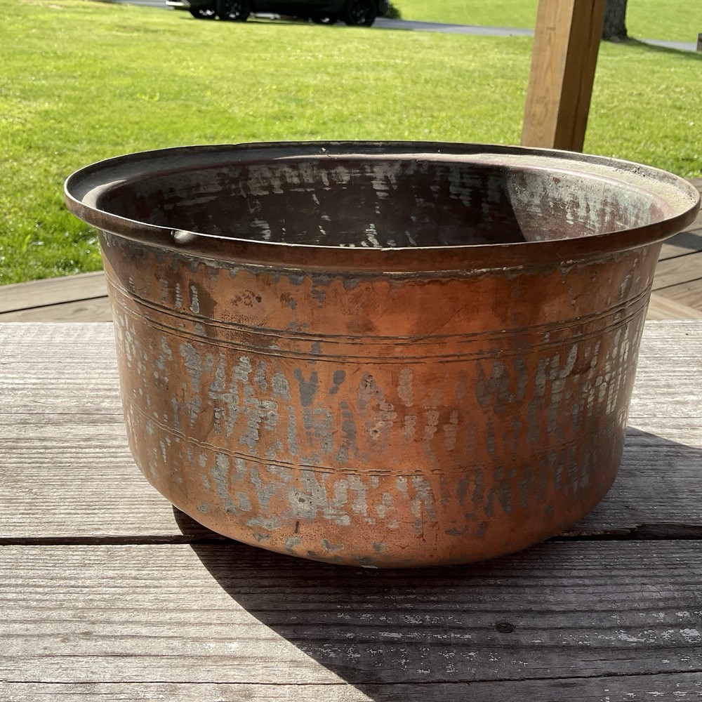 Vintage Large Hand Hammered Copper Pot Large 10.5” Width, 6” Height