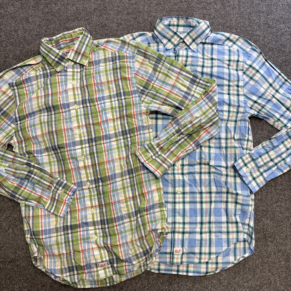 Lot Of 2 Vineyard Vines Classic Fit Murray Shirt Mens XS Blue Green Plaid Logo