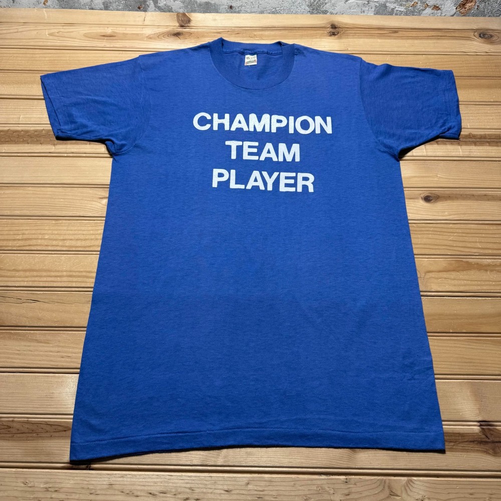 Vintage 80s Champion Team Player Sports Single Stitch Graphic T-Shirt USA - XL