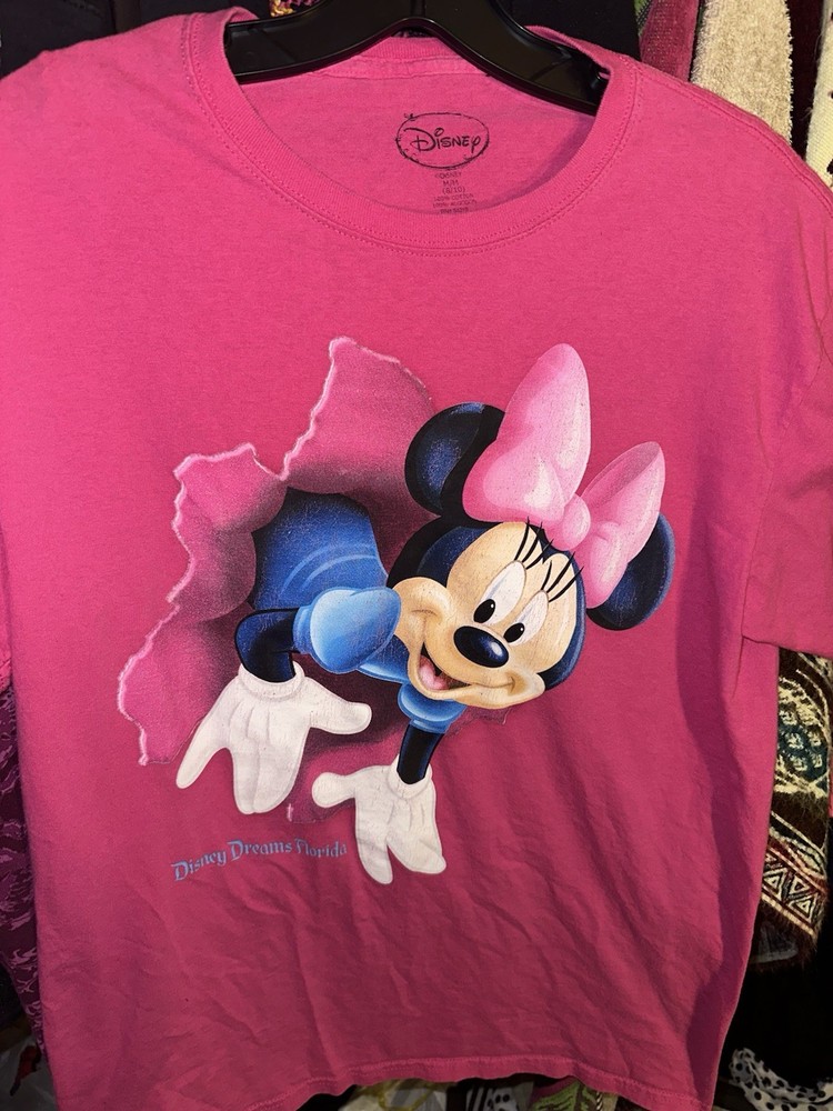 Disney Dreams Florida Size L Minnie Mouse Pink Graphic T-Shirt 100% Cotton Short
