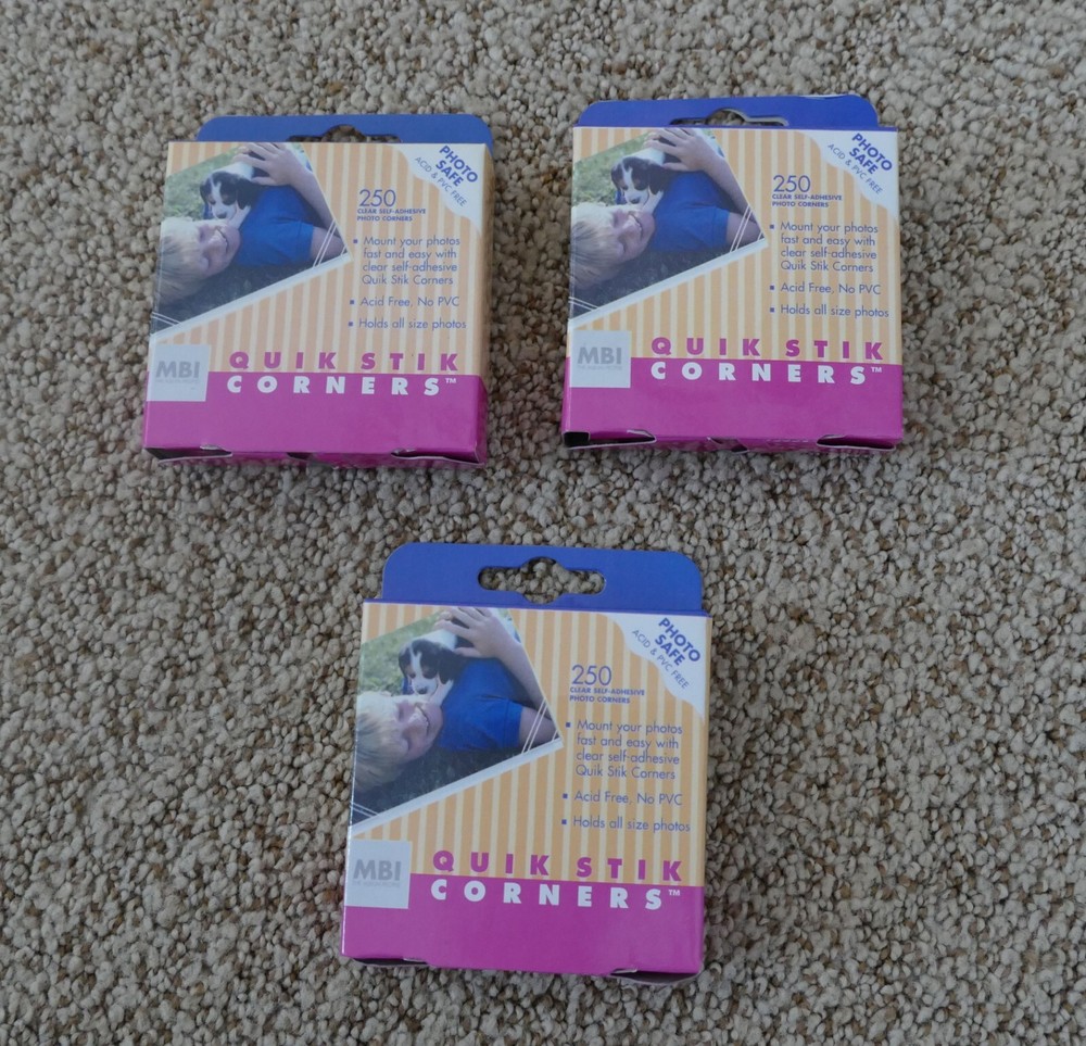 Lot 3 New MBI Scrapbooking Adhesive 250 Quik Stik Corners Acid Free Photo Safe-image