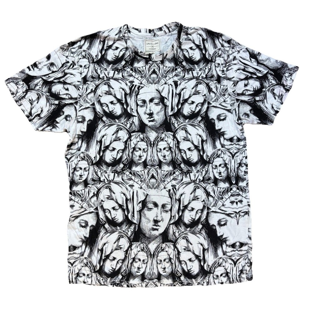 Eleven Paris Life Is A Joke All Over Print T-Shirt Mens L Black White AOP Tee