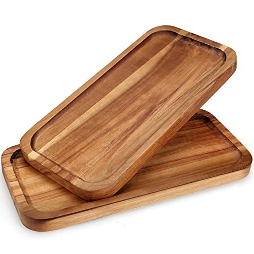 2 Pcs Rectangular Wooden Platters for Food Party Decorative Small 12