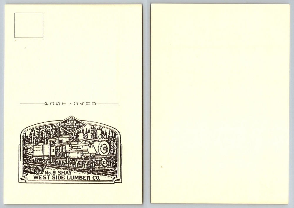 West Side Lumber Co. No. 9 Shay Steam Locomotive Postcard 1929 Lima Works