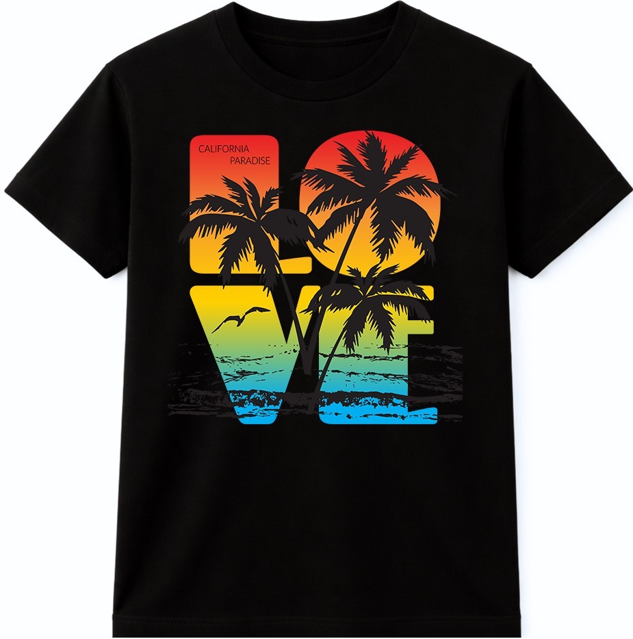 Retro Sunset Palm Trees LOVE T-Shirt Unisex | Beach Summer Tropical Holiday Tee