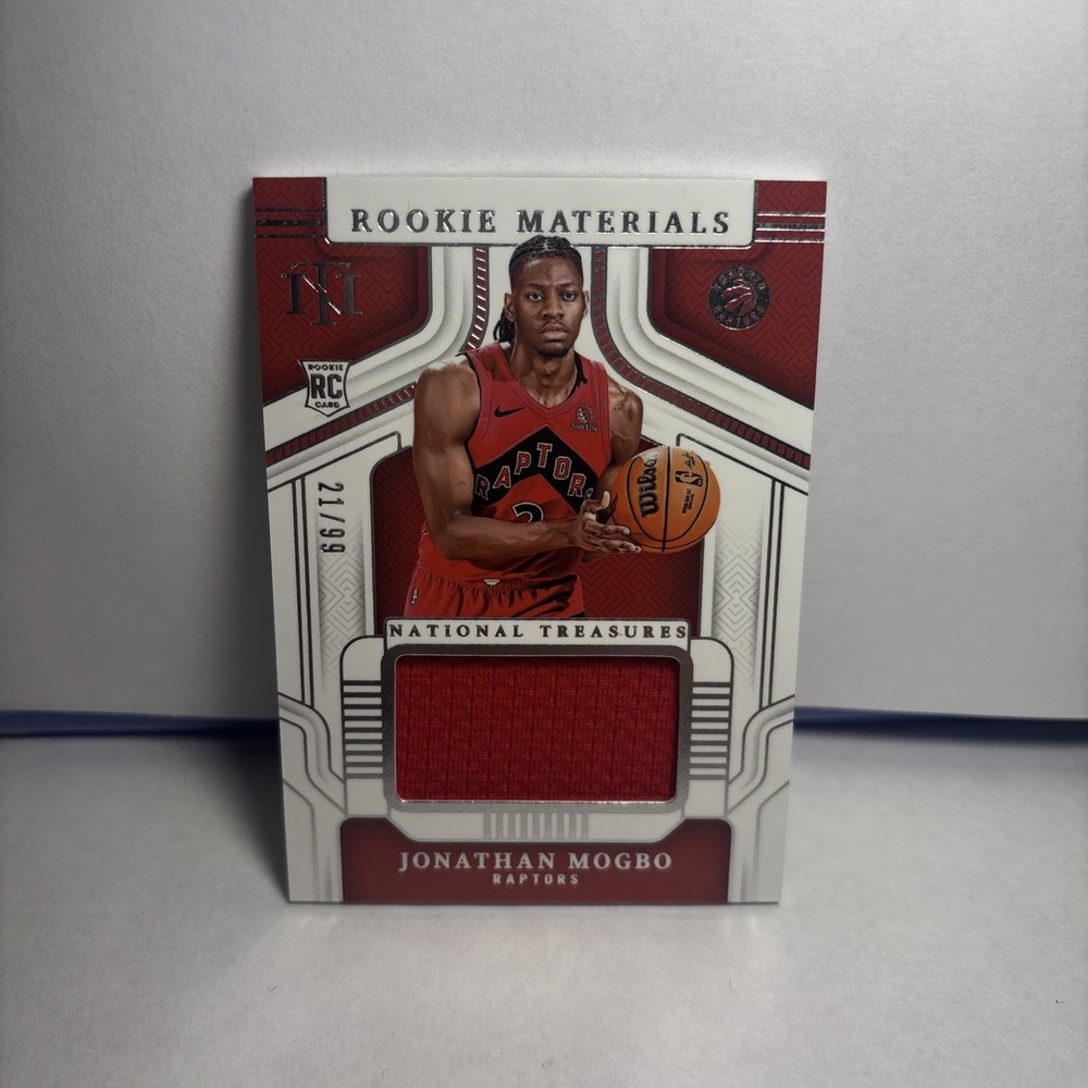 2024-25 National Treasures Jonathan Mogbo RC Rookie Materials Patch /99 Raptors