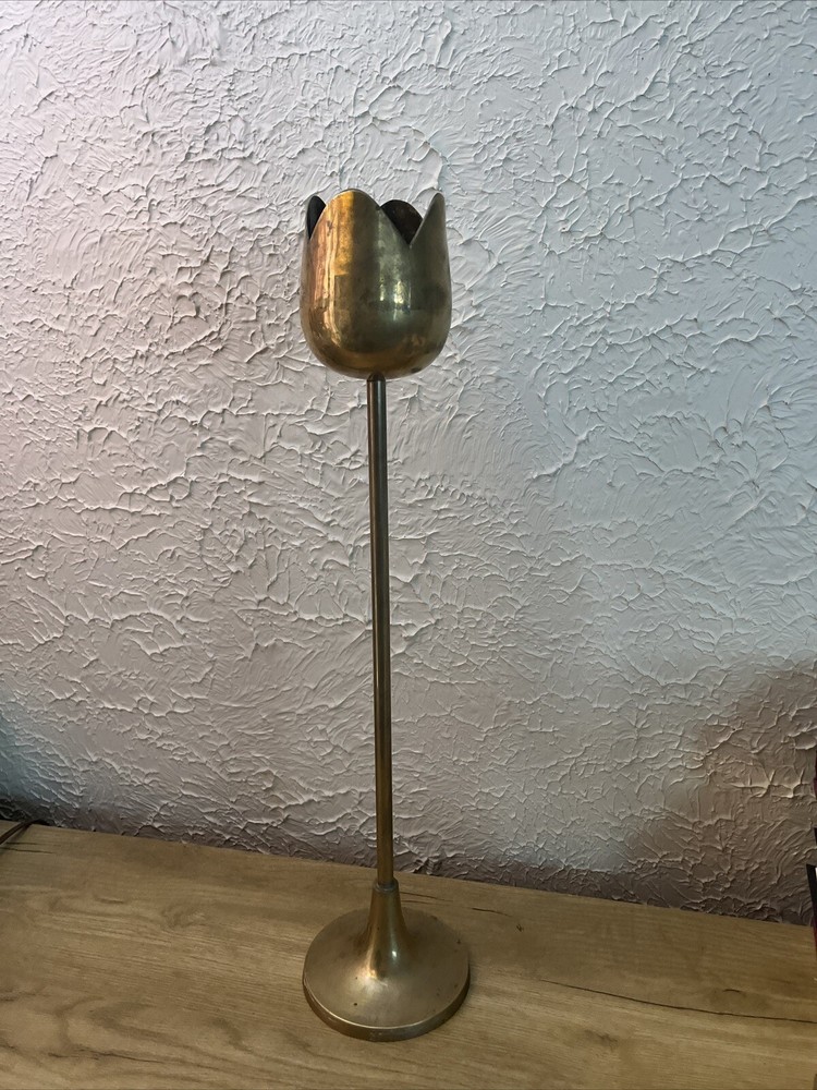 Mid Century Modern Brass Tulip Candlestick Holders 1960s