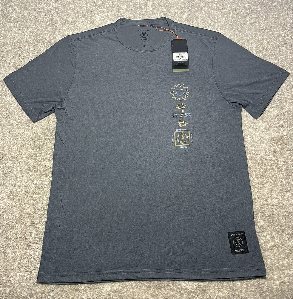 NWT ROARK Graphic Tech Tee T-Shirt Mens Size Small Gray Short Sleeve 