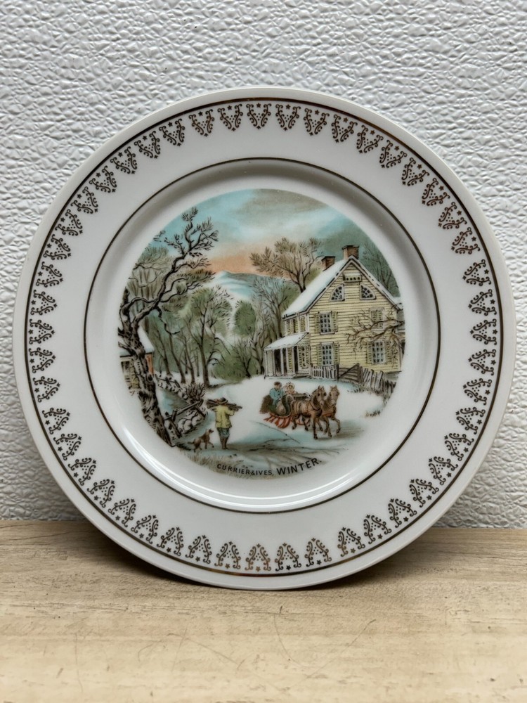 1980s Currier & Ives Four Season Collection Winter Porcelain Decorative Plate