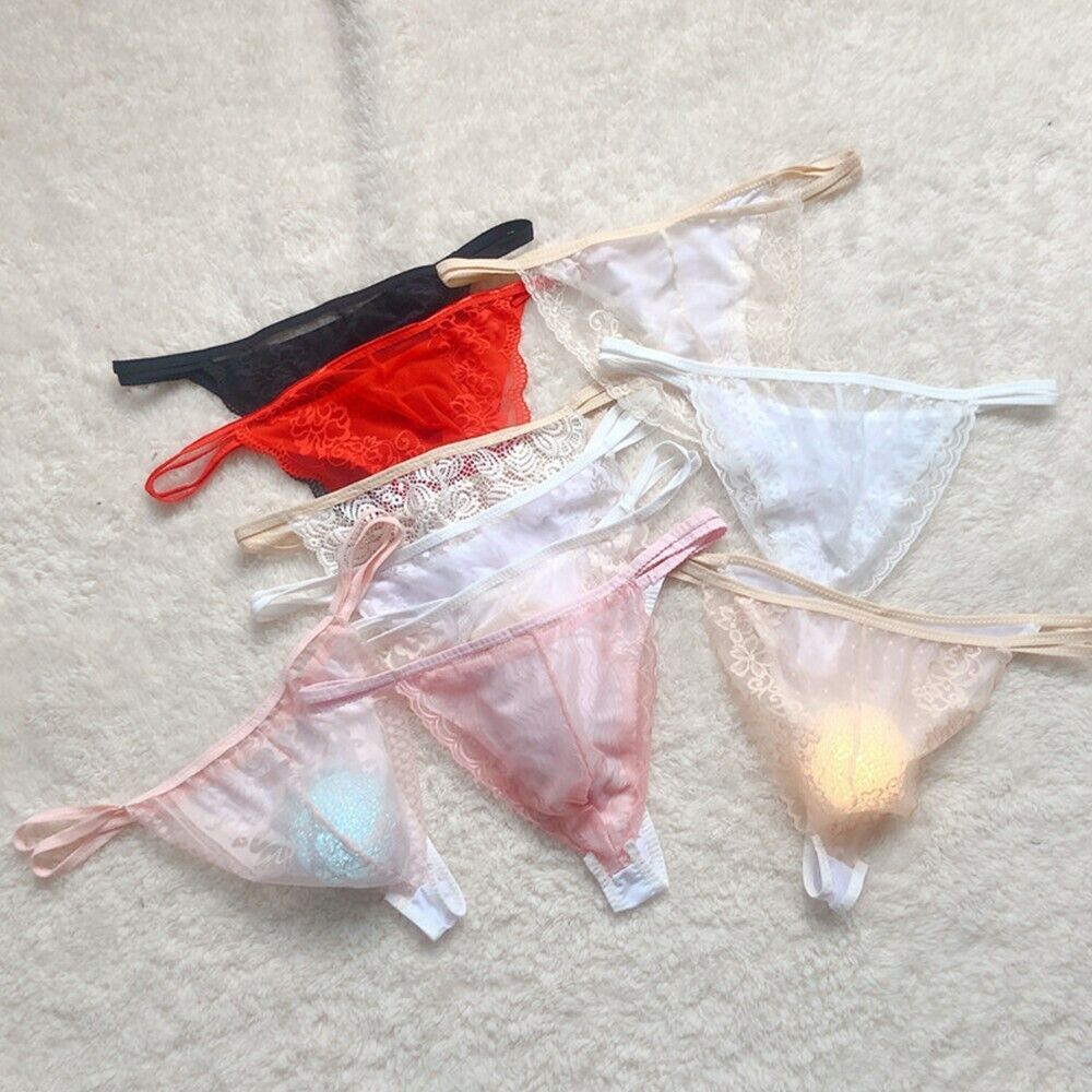 Mens Sissy Pouch Panties G String Sexy Lace Bikini Thong Briefs Underwear M-2XL