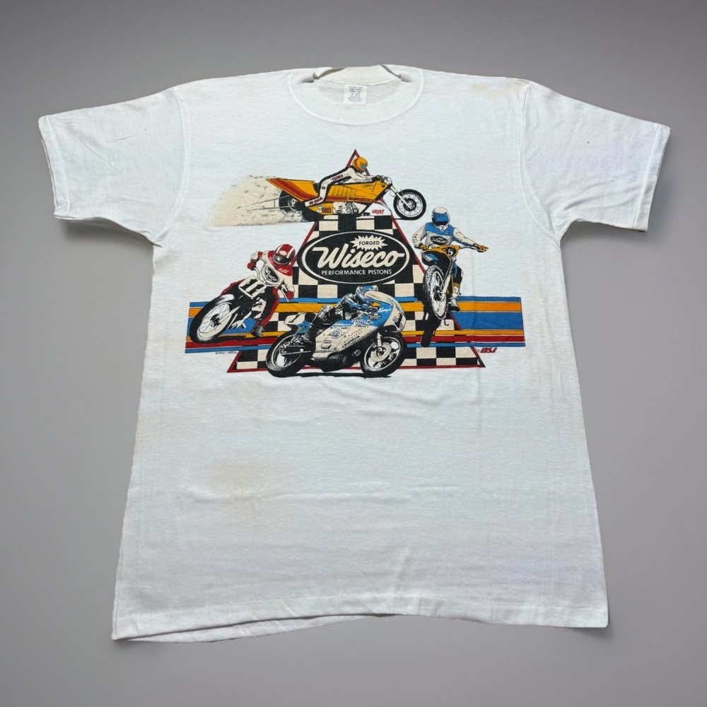 Vintage 80s Wiseco Performance Pistons Motorcycle T-Shirt USA Made - Size Large