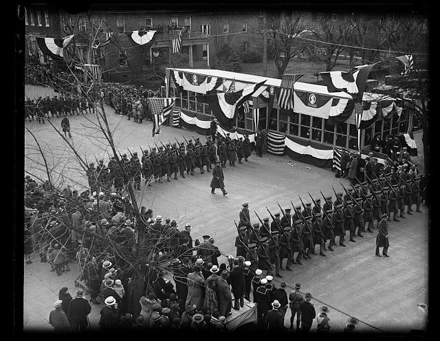 Photo:1932 Parade Military Troops Viewing Stand Crowd Flags