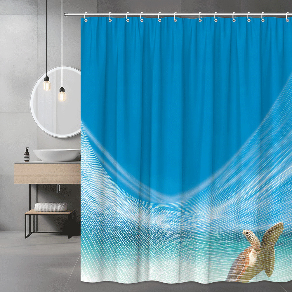 Sea Turtle Ocean Wave Shower Curtain Blue Print