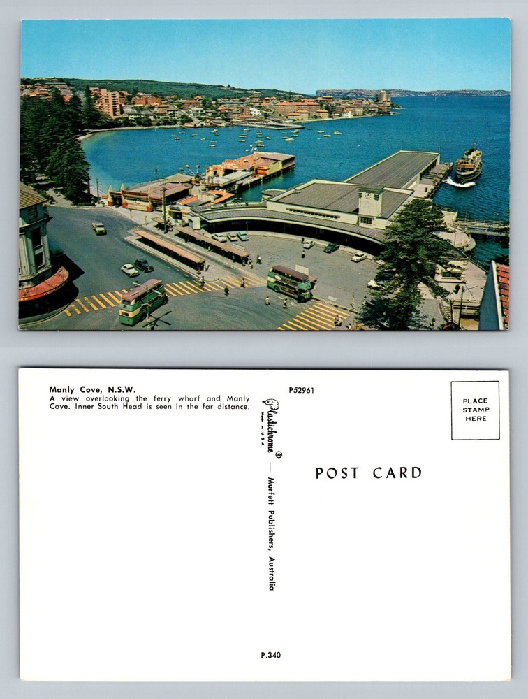 Manly Cove, NSW-Australia, Ferry Wharf Harbor Inner South Head Vintage Postcard